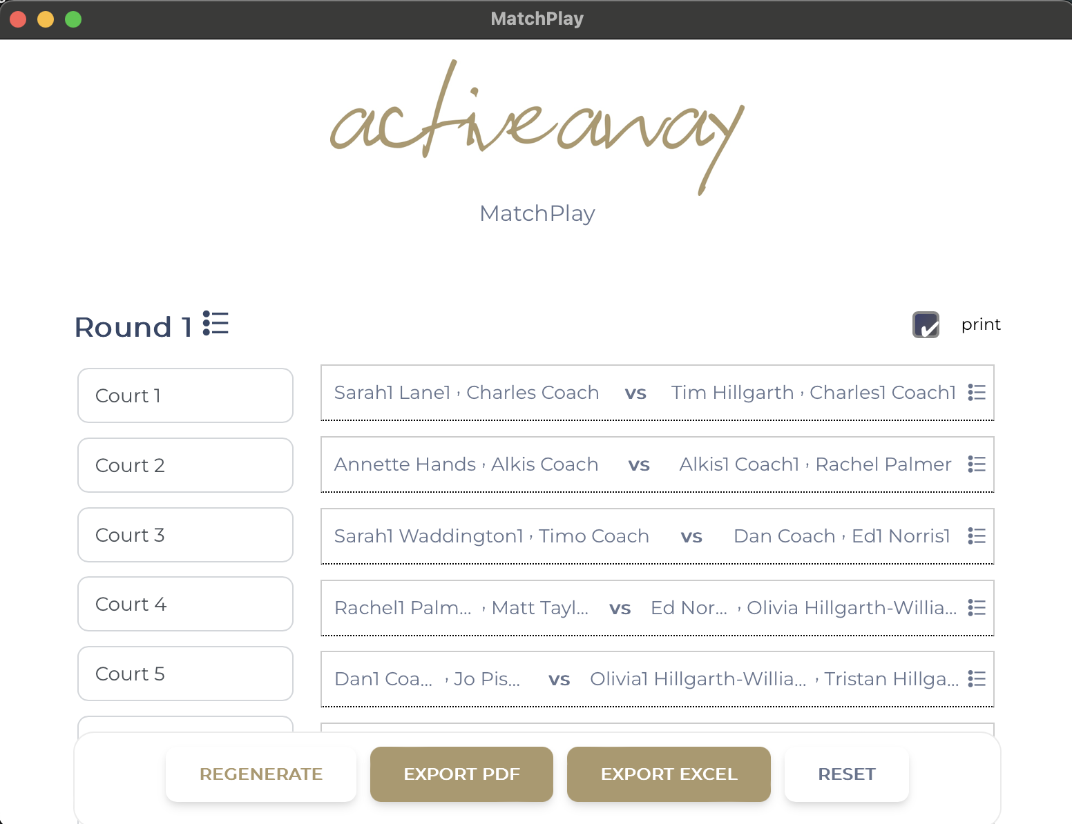 MatchPlay Scheduler Screenshot
